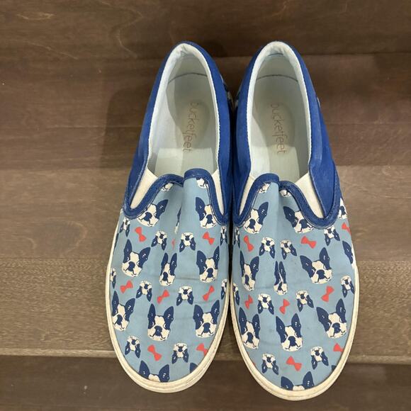 Bucketfeet Shoes Mens Size 8 The Perfect Gentleman Boston Terrier Slip On Canvas - Picture 1 of 10